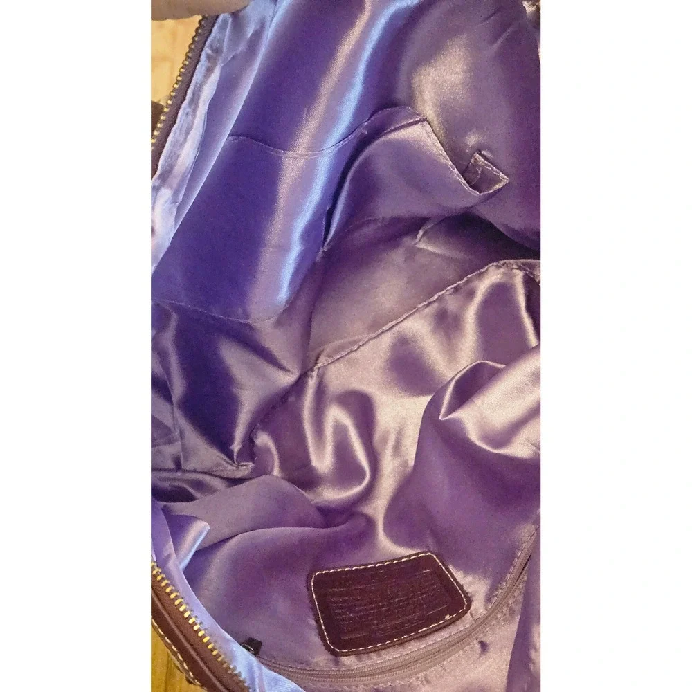 Coach Optic Signature Satchel Handbag Purple Pink Jacquard Leather Trim